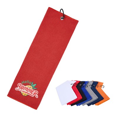 Waffle Texture Golf Towel With Hook-3 Holes
